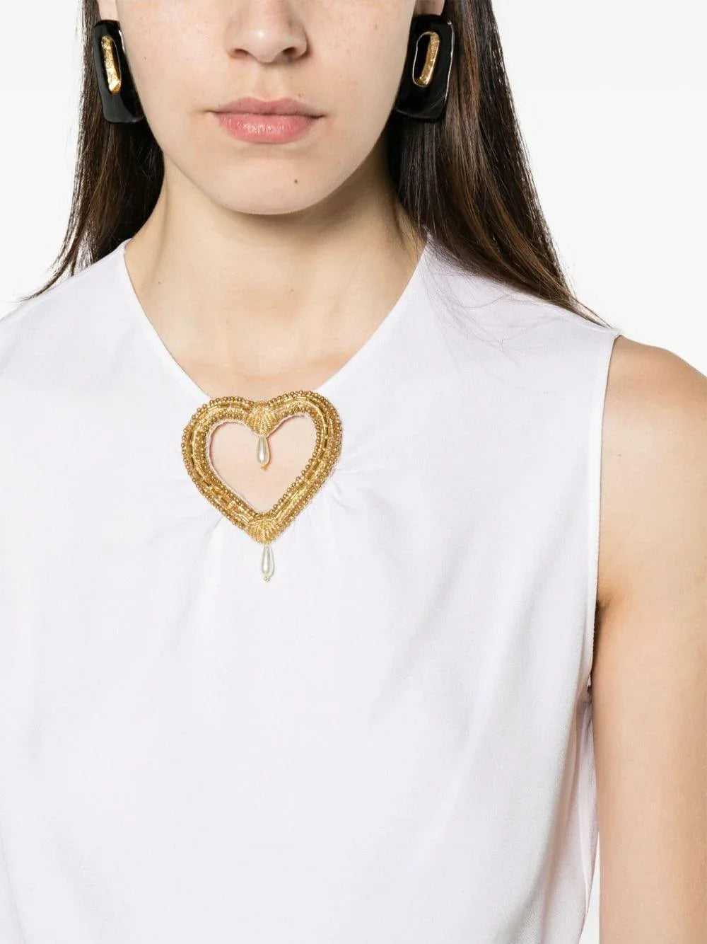Blusa smanicata bianca cut-out heart - Preludio Moda