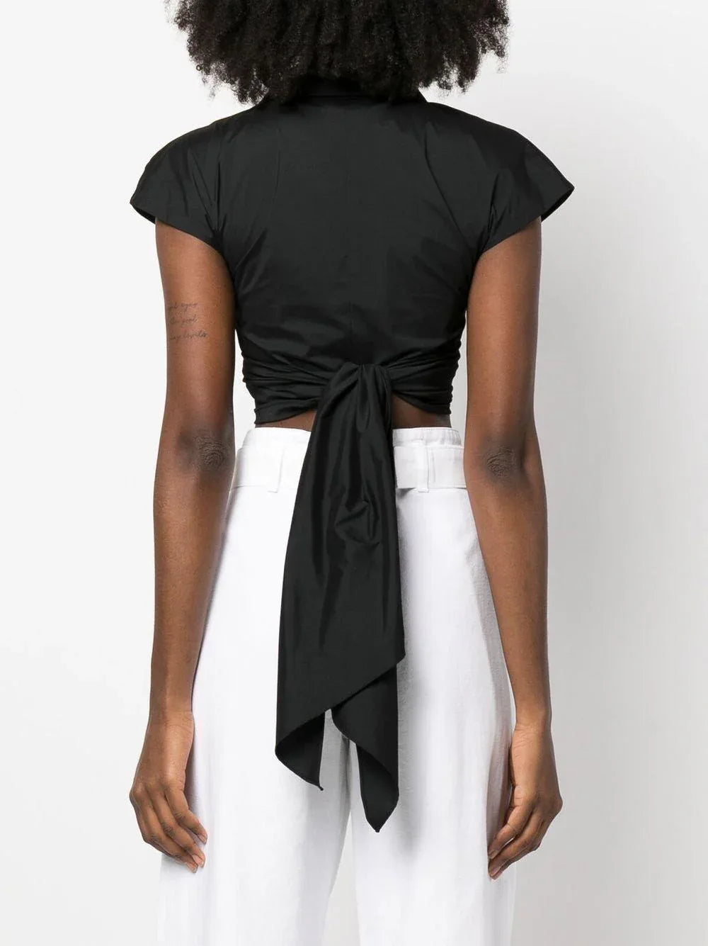 Top nero crop con fiocco - Preludio Moda