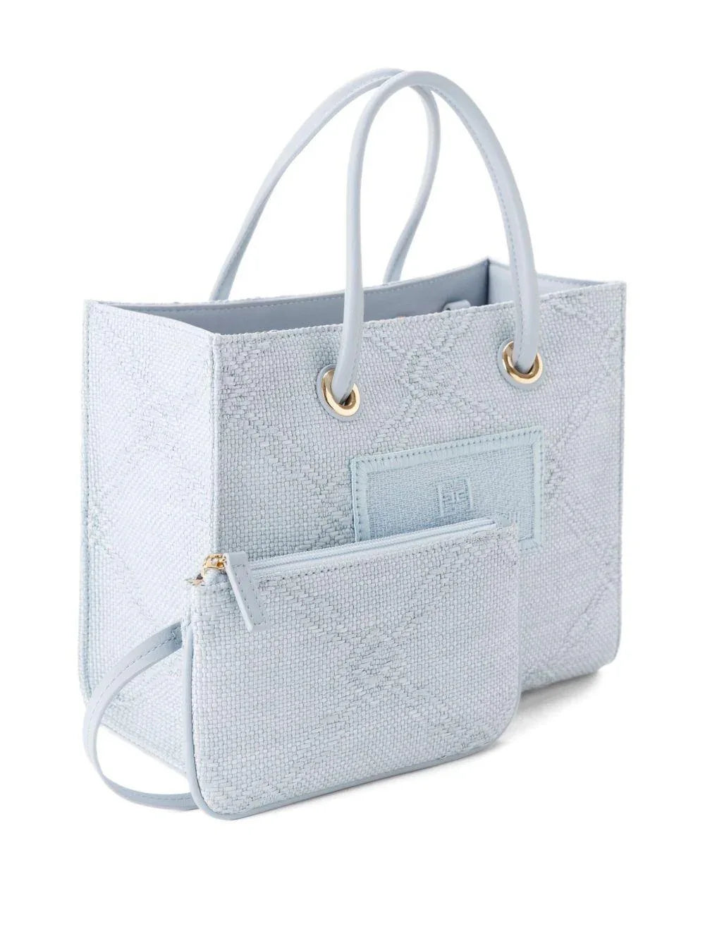 Tote piccola in rafia jacquard celeste - Preludio Moda