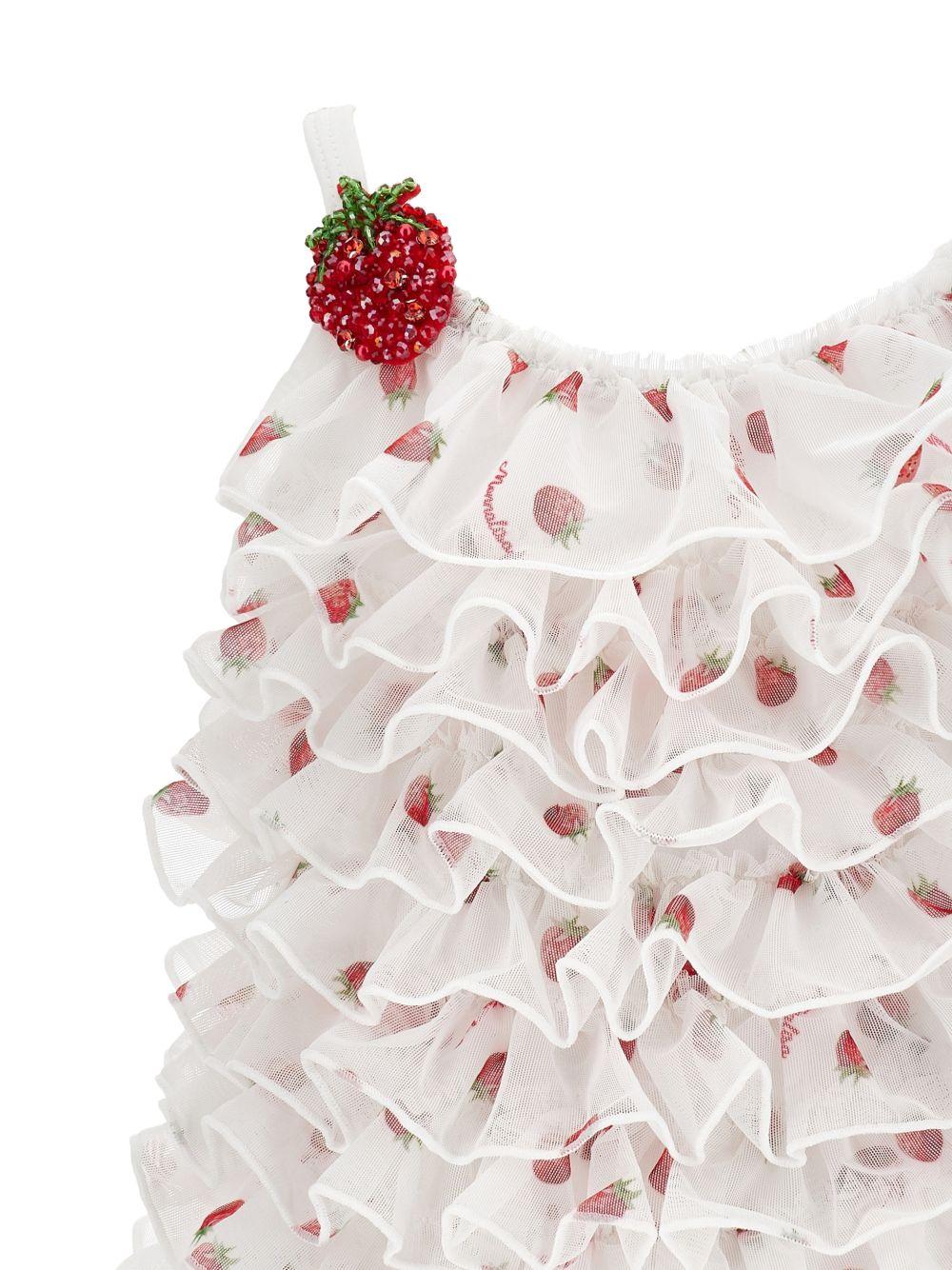 Costume a balze con stampa fragole 39G0277096 9944 MONNALISA KIDS