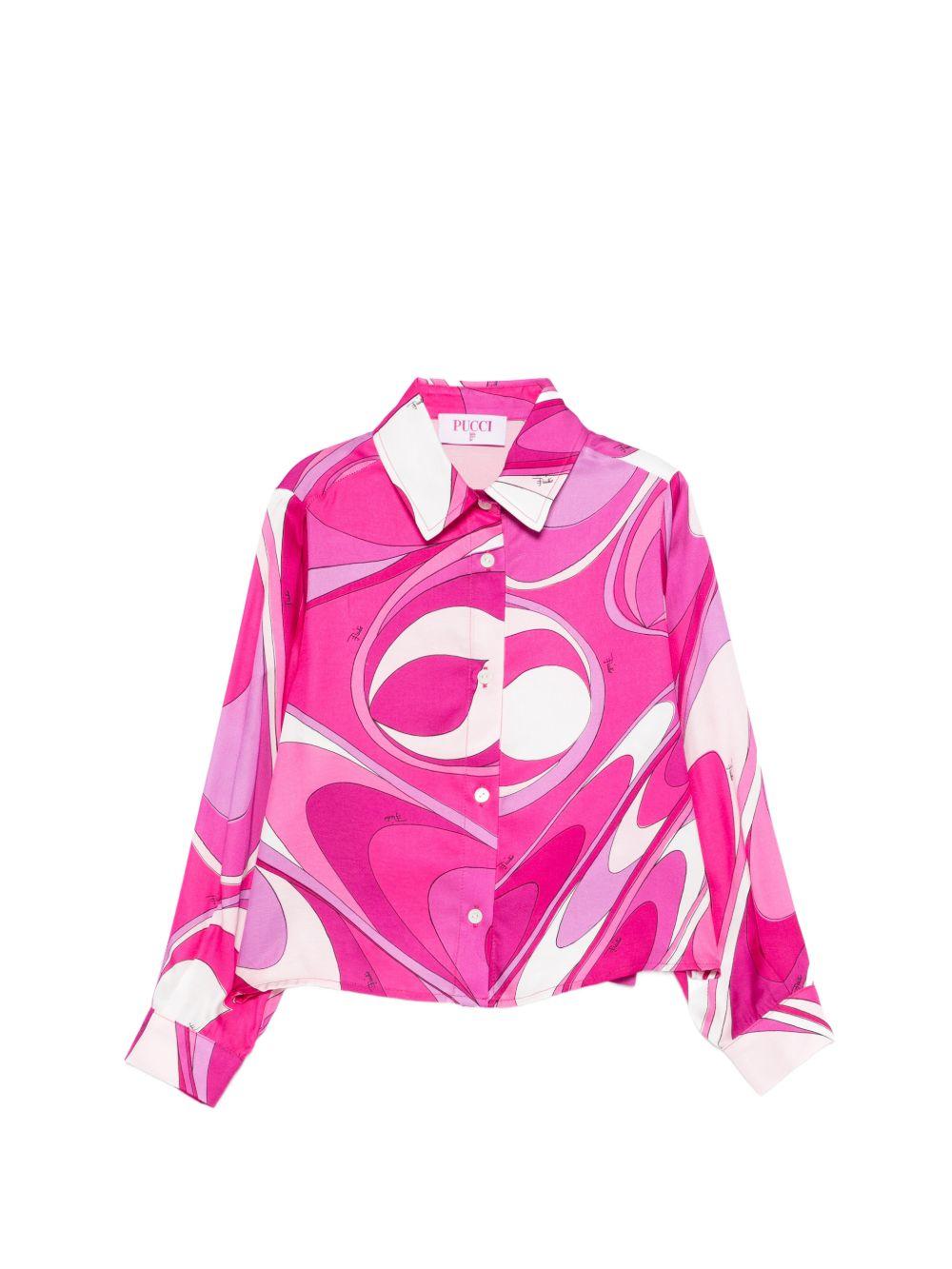 Camicia in viscosa con stampa grafica PY5A00K0284 570BC EMILIO PUCCI KIDS