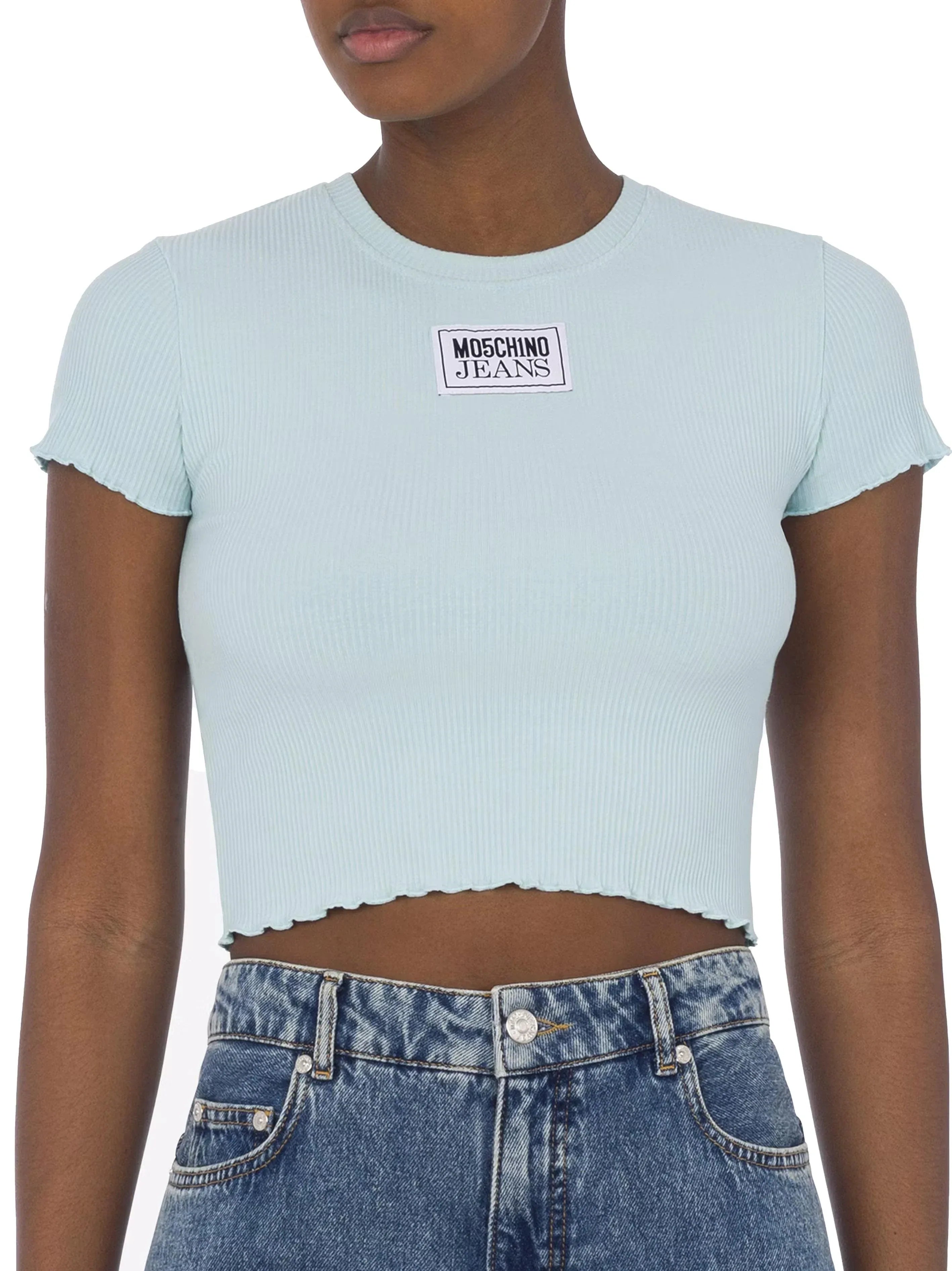 T-shirt crop a costine etichetta logo - Preludio Moda