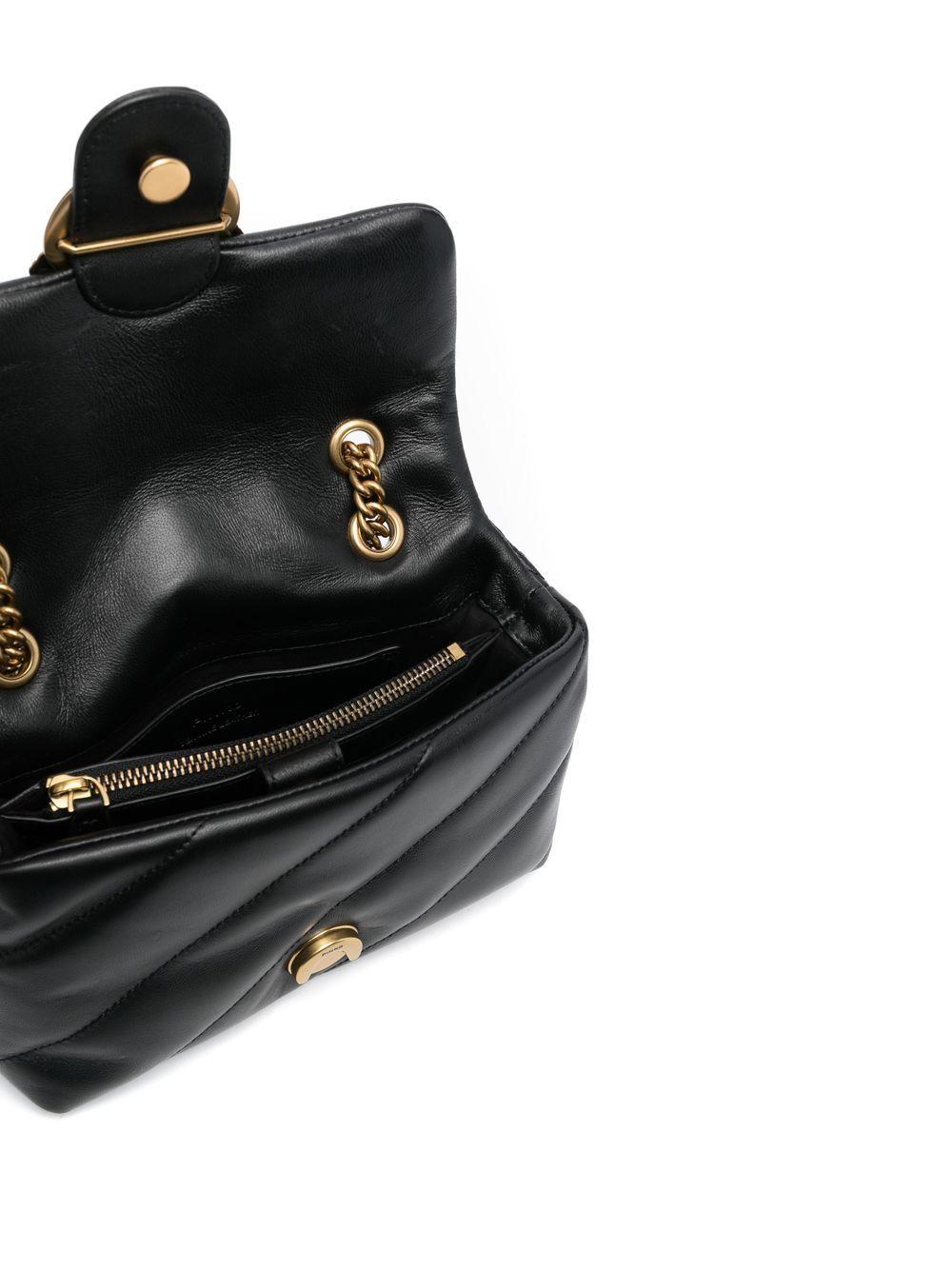 Borsa a Tracolla in Pelle Nera con Pattina Frontale 100039A0F2 Z99Q PINKO