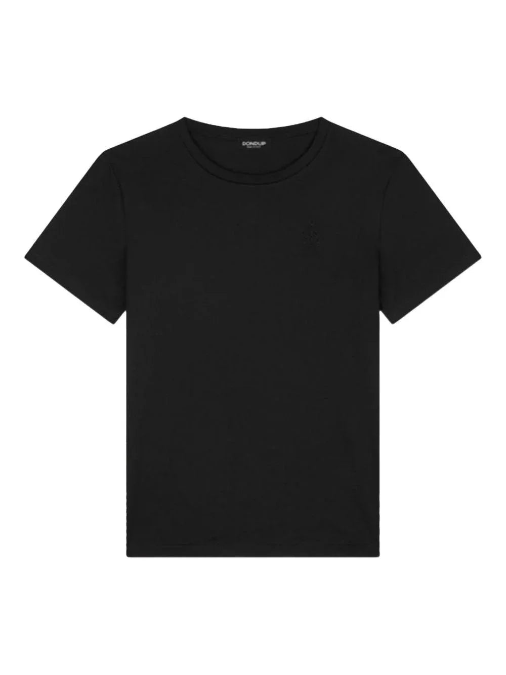 T-shirt nera mini logo ricamo tono su tono - Preludio Moda