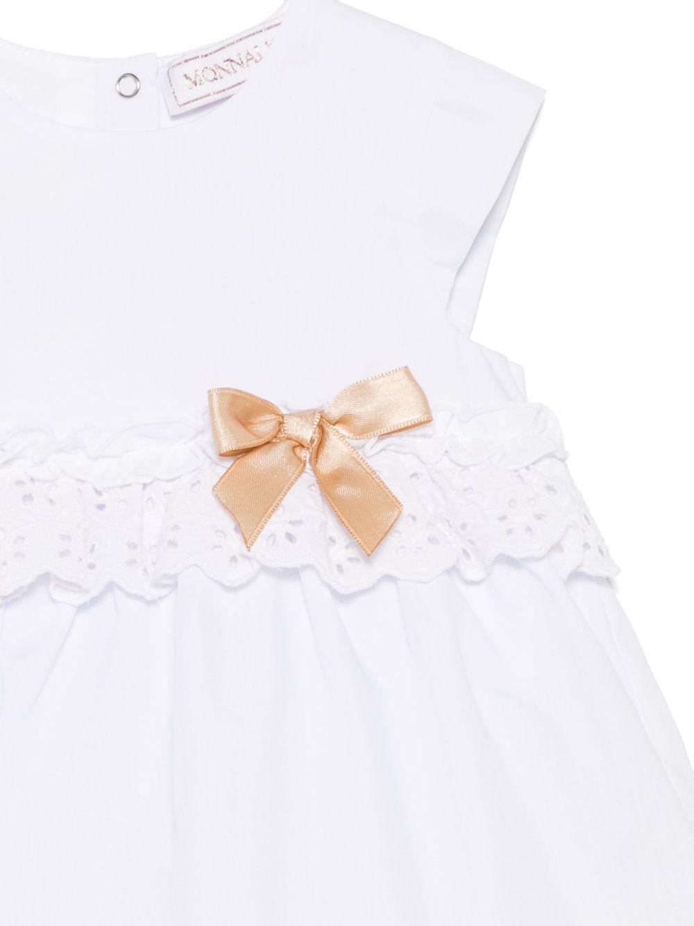 Abito bianco neonato con ricami beige