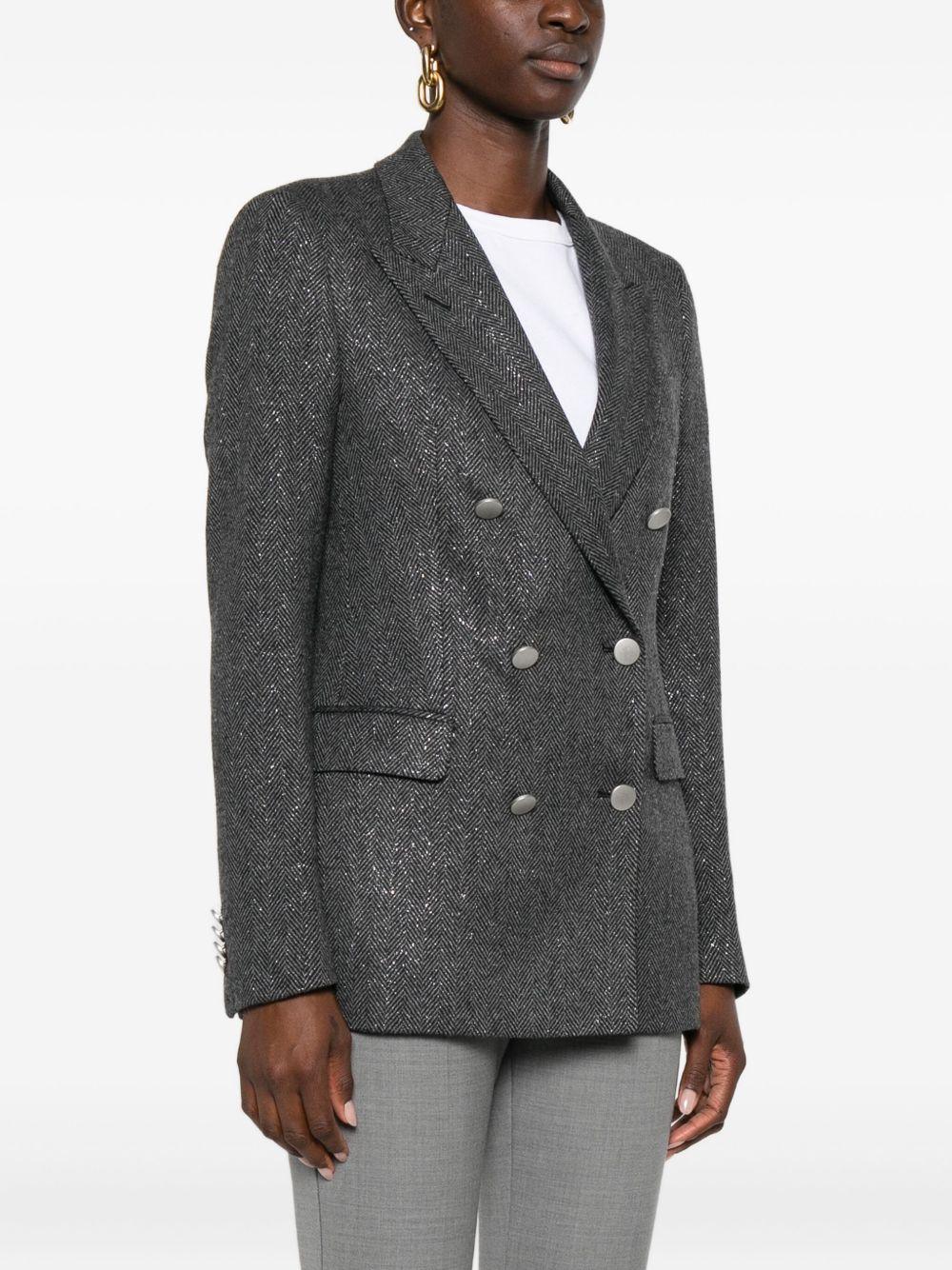 Blazer nero doppiopetto a spina di pesce - Preludio Moda