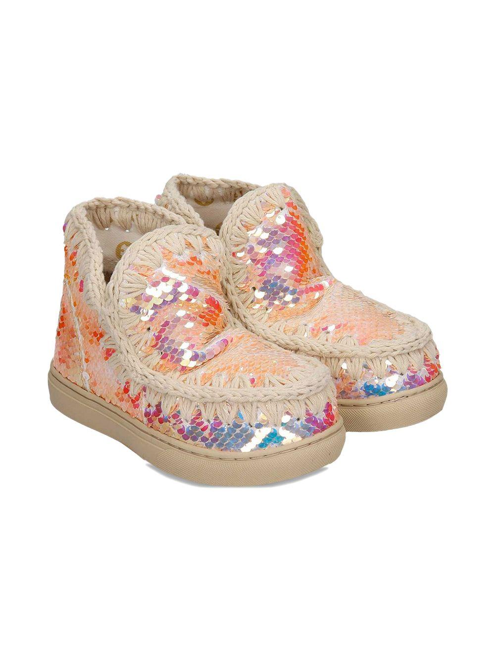 Stivaletto eskimo con paillettes arancio/multicolor