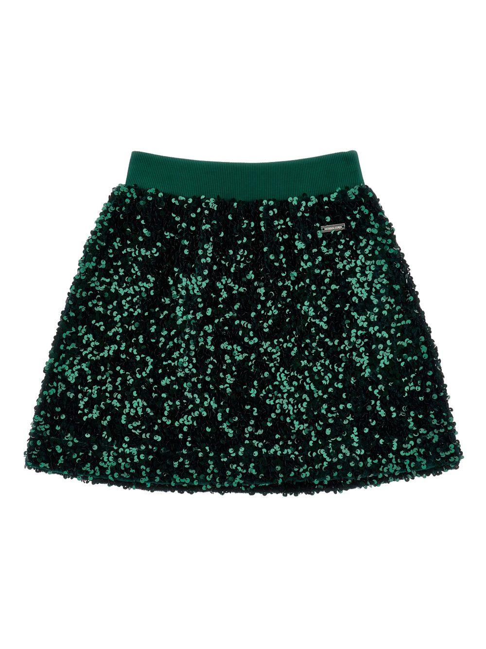 Minigonna Verde Scuro con Paillettes e Logo 49F7016049 0025 MONNALISA KIDS