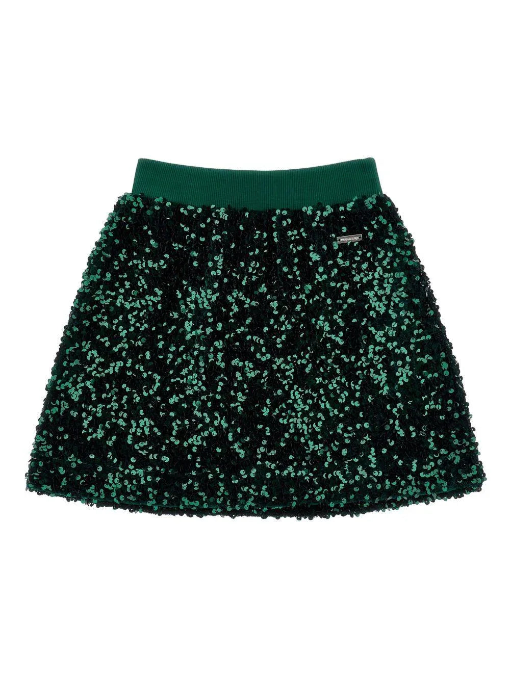 Minigonna Verde Scuro con Paillettes e Logo - Preludio Moda