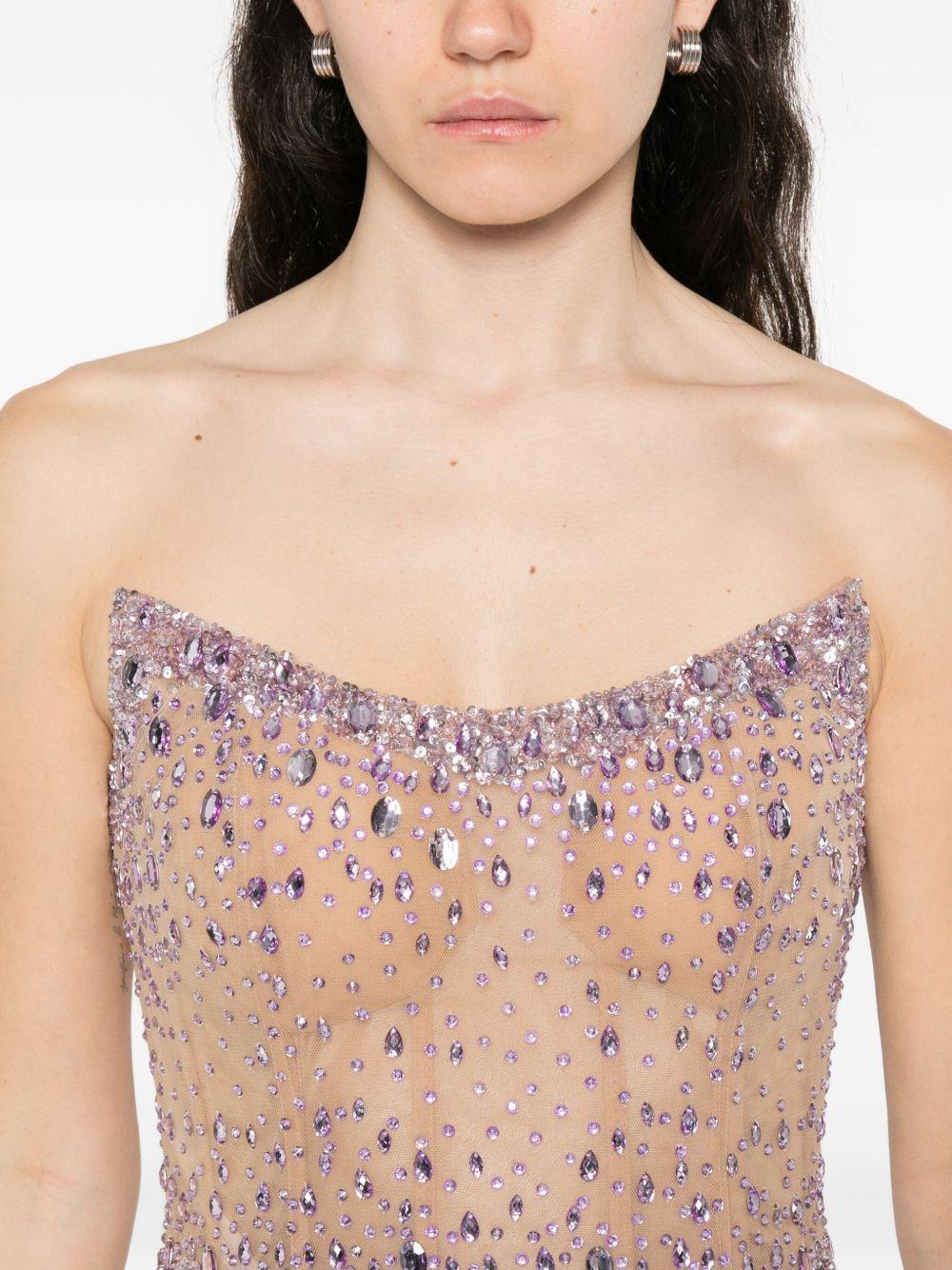 Abito Lungo Beige Senza Spalline con Corsetto e Paillettes AZ11 SAS HOLLAND & HOLLAND