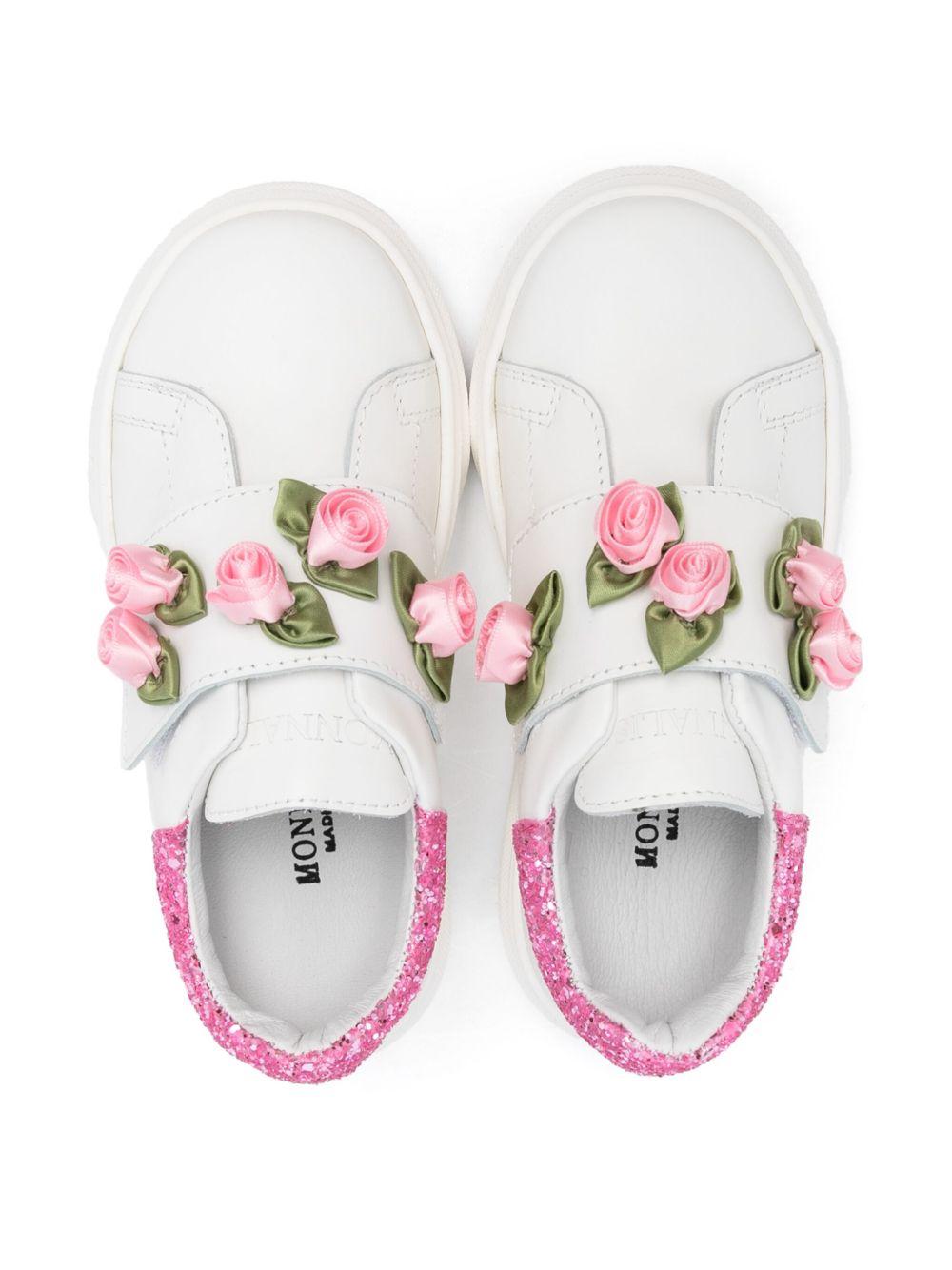 Sneakers bianche strappo roselline