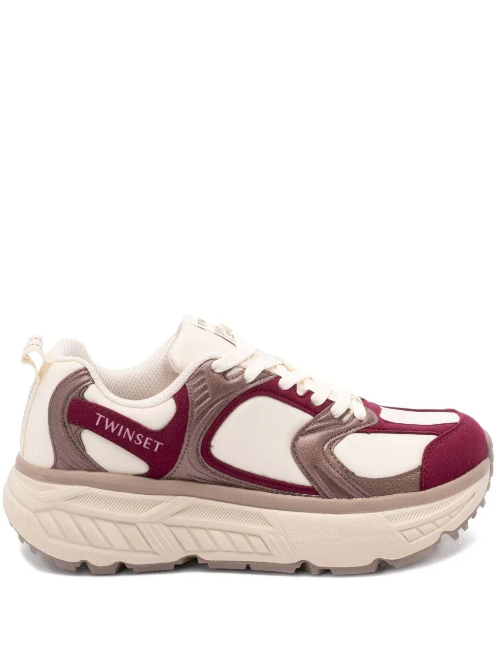 Sneakers Borgogna con Inserti Color Crema e Suola Chunky - Preludio Moda