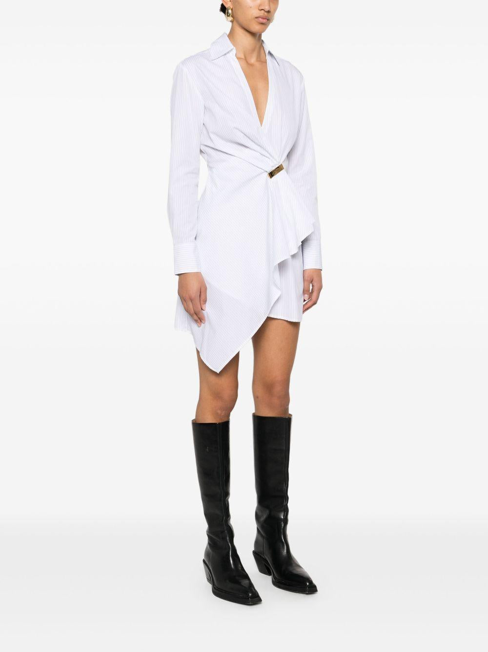 Abito bianco gessato asimmetrico AB72551E2 DL6 ELISABETTA FRANCHI