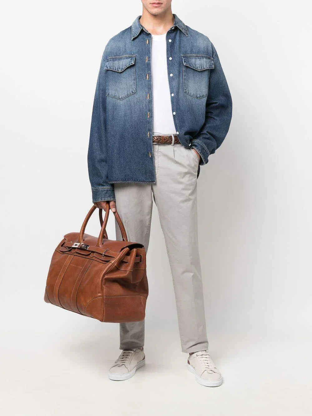 Pantalone grigio chiaro in tinta unita - Preludio Moda