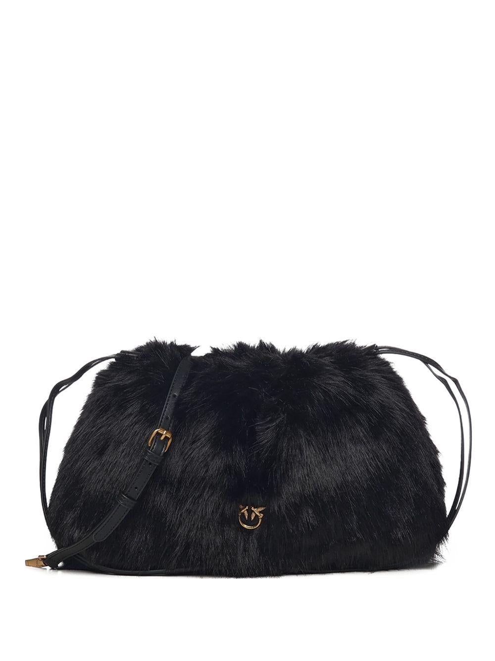 Clutch nera in pelliccia sintetica con placca logo 105909A2VZ Z99Q PINKO