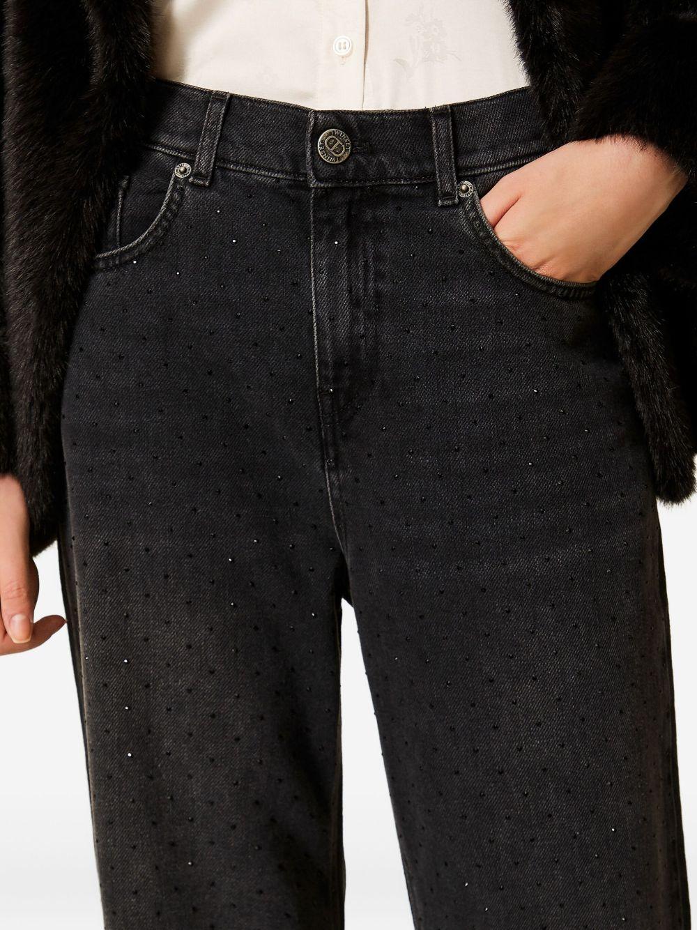 Jeans neri con cinque tasche e strass decorativi 252TT2271 01103 TWINSET