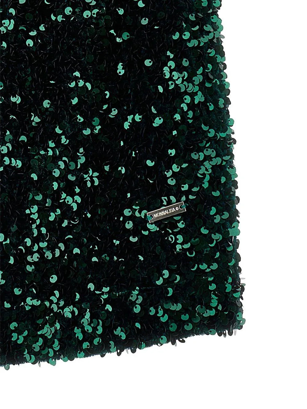 Abito Verde Scuro con Paillettes Cappuccio e Logo - Preludio Moda