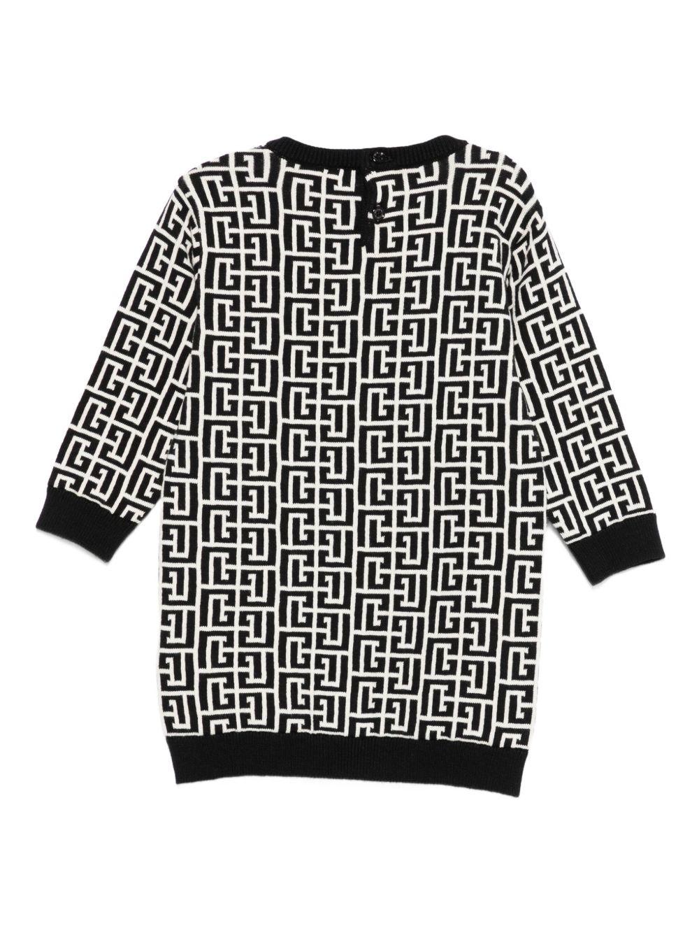 Abito Nero e Bianco con Motivo Monogramma BX1020Z2312 104NE BALMAIN KIDS