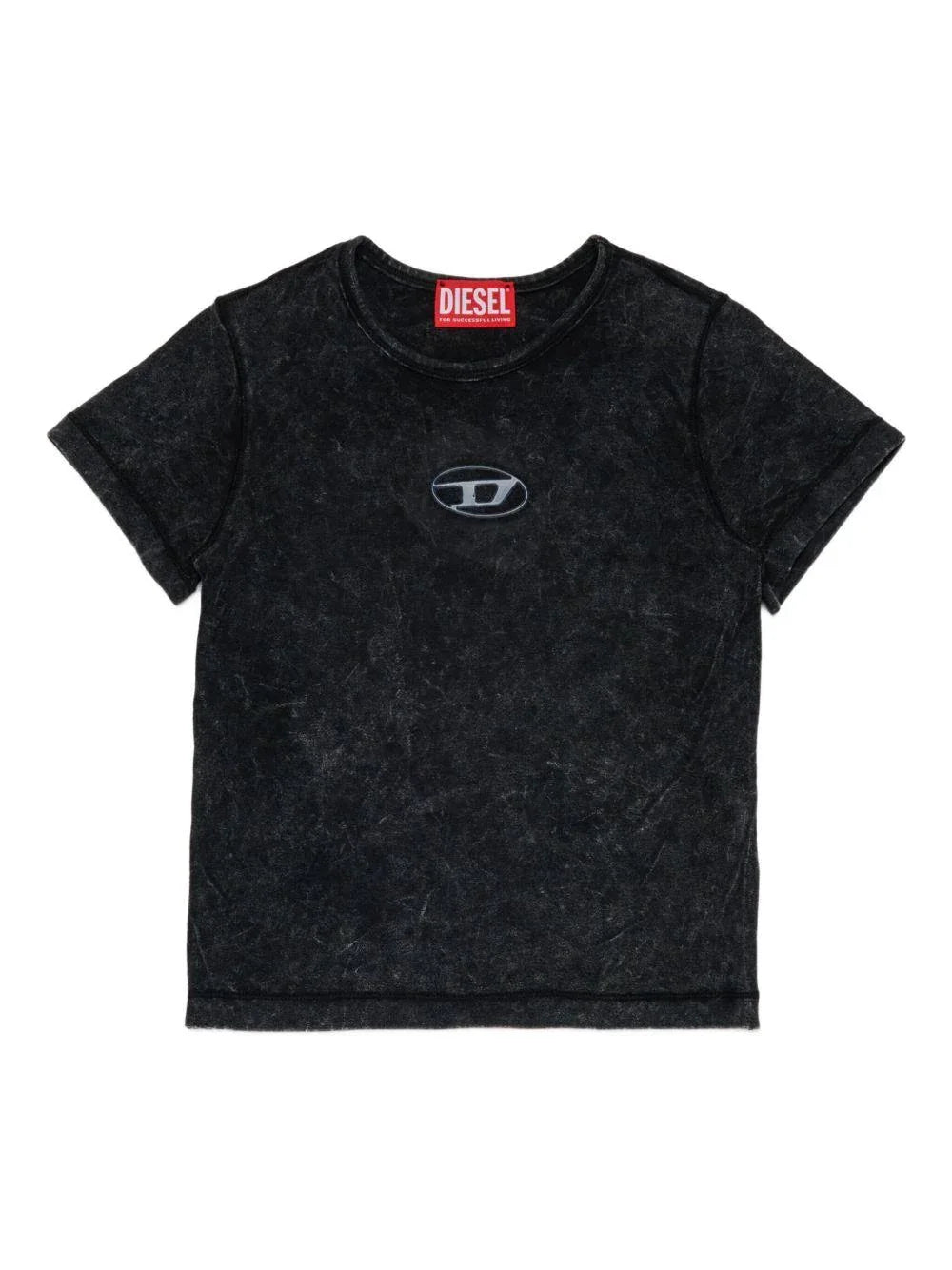 T-shirt Nera con Placca Logo Ovale - Preludio Moda