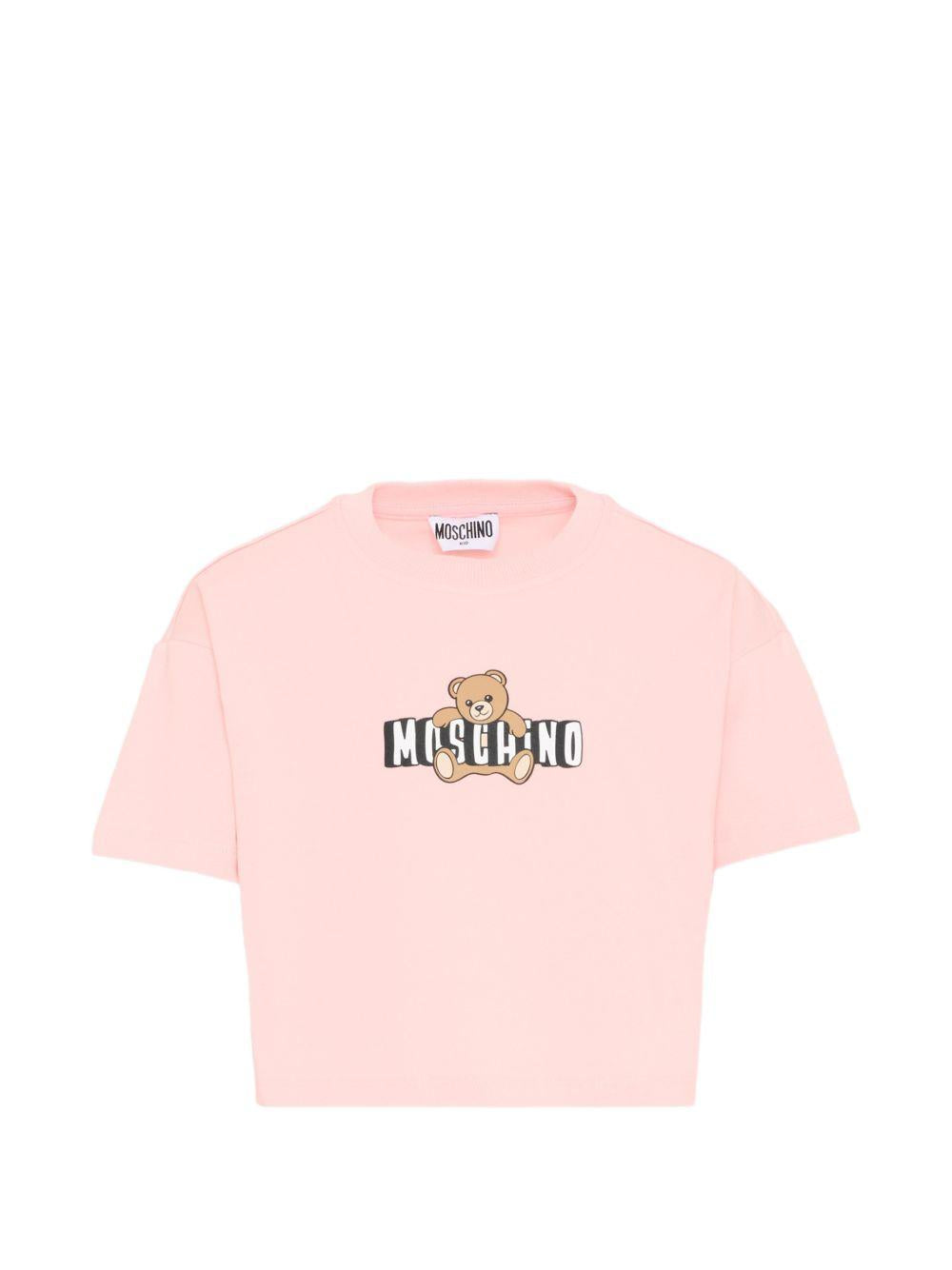 T-shirt in cotone con stampa orsetto HDM072LBA00 50209 MOSCHINO KIDS