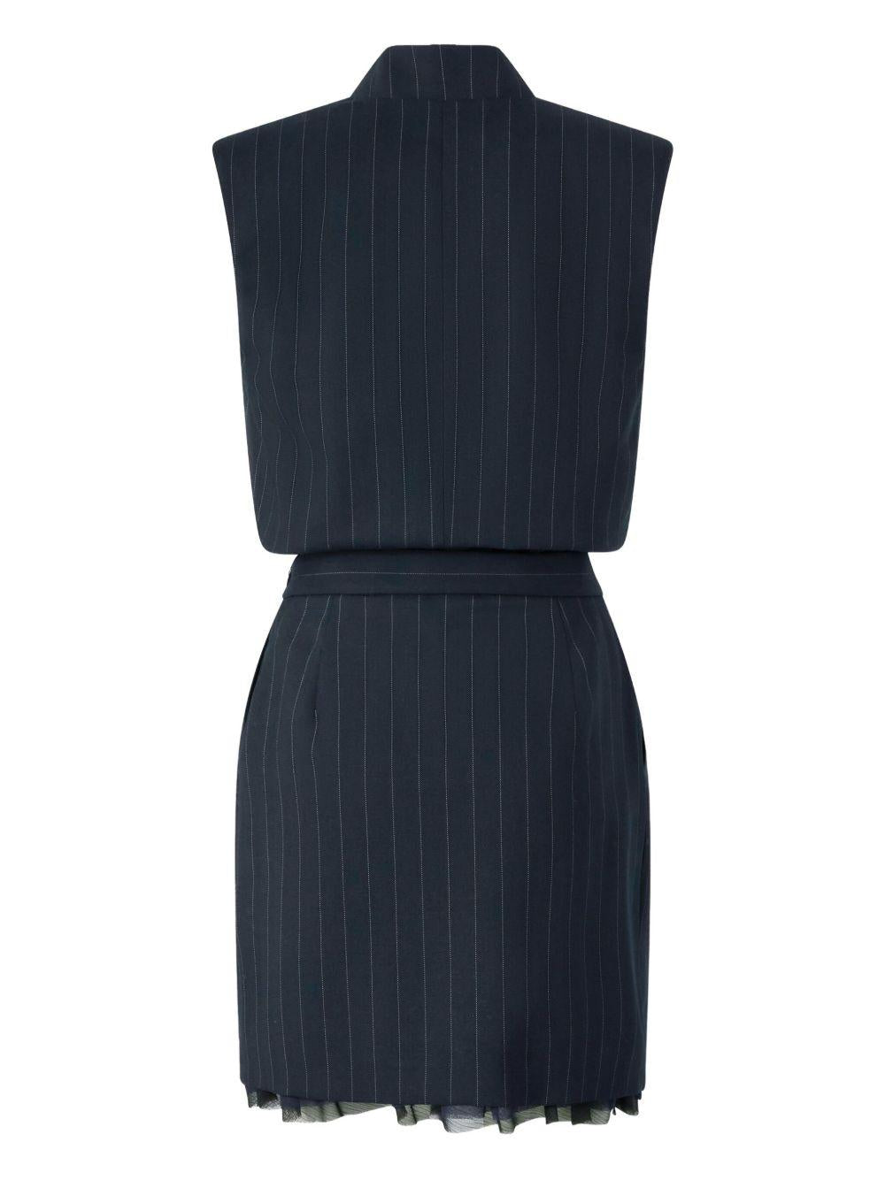 Abito corto gessato blu e bianco con cintura 105829A2QY EZ1 PINKO
