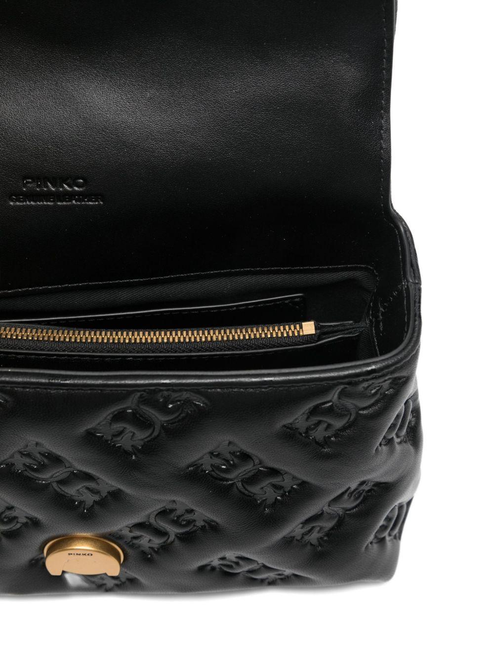 Borsa tote nera mini con motivo goffrato e tracolla rimovibile 100044A2JX Z99Q PINKO