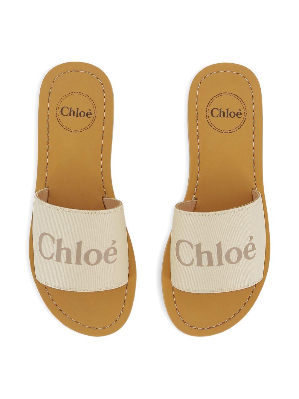 Ciabatte in cotone ecru con logo C20881 117 CHLOE KIDS