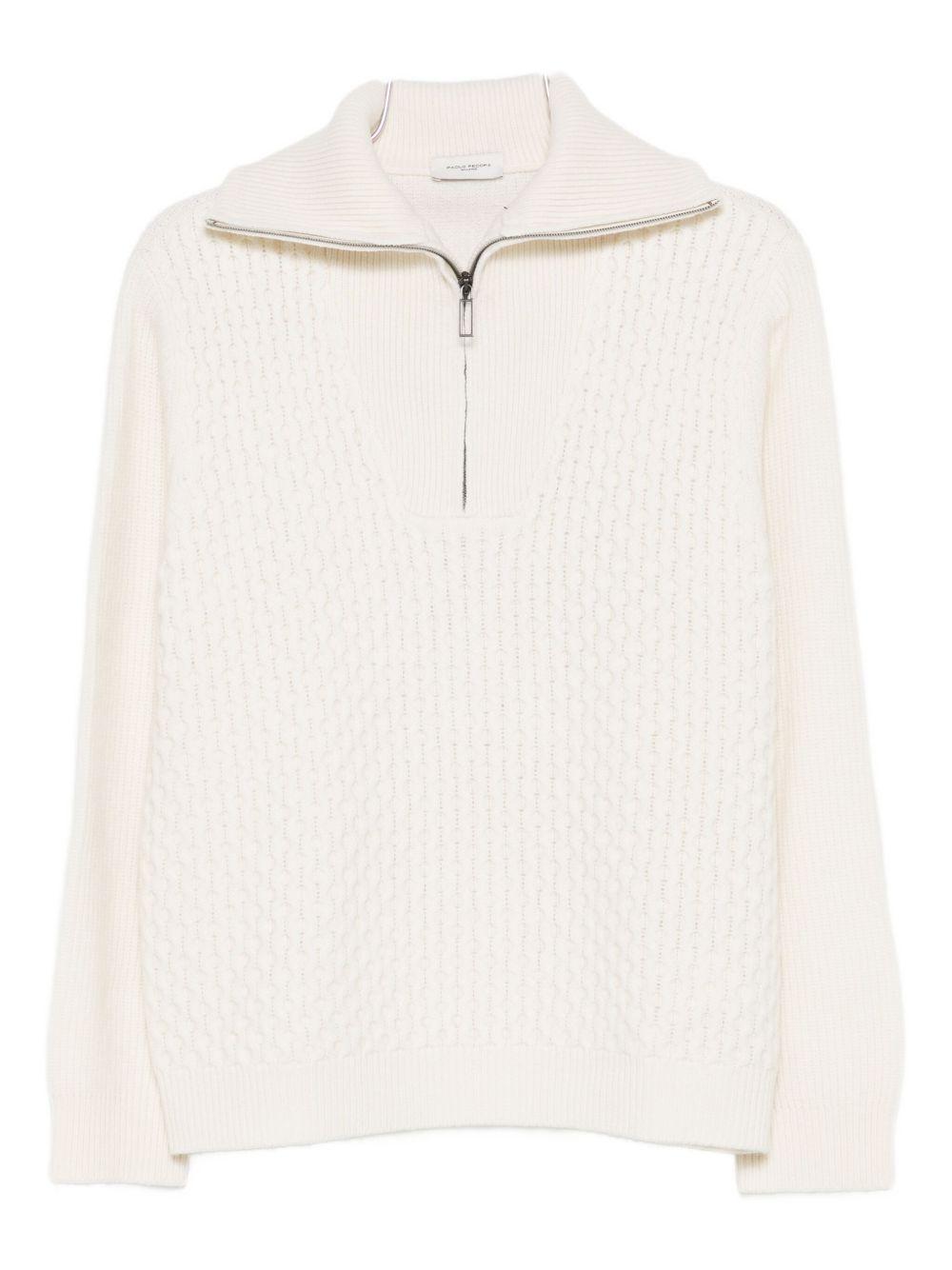 Maglione panna a intreccio con collo alto A067F004 1102 PAOLO PECORA