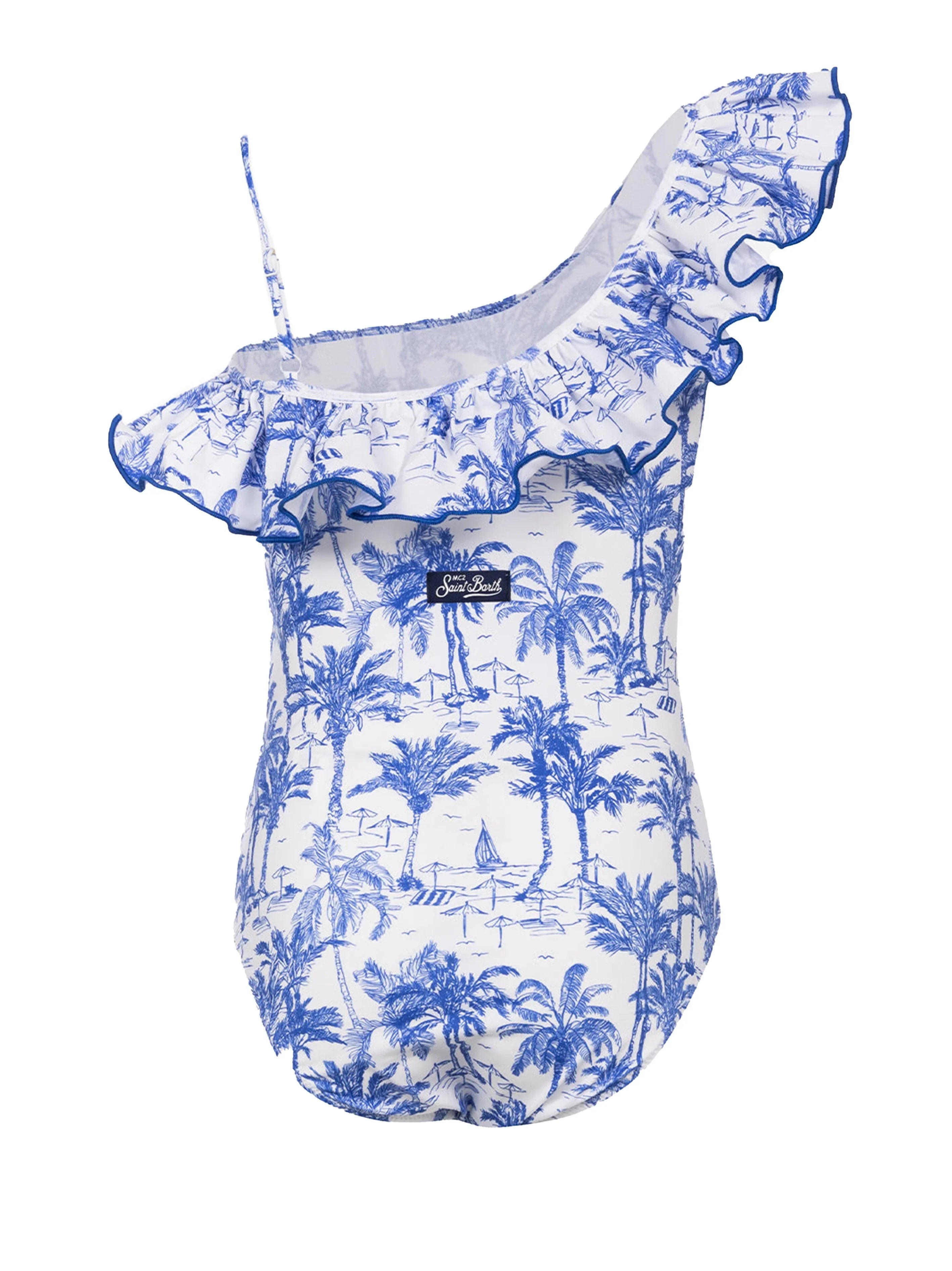 Costume intero Carin palme bianco/blu - Preludio Moda