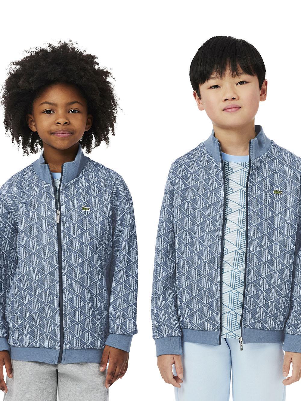 Felpa celeste zip logo monogram all-over kids - Preludio Moda