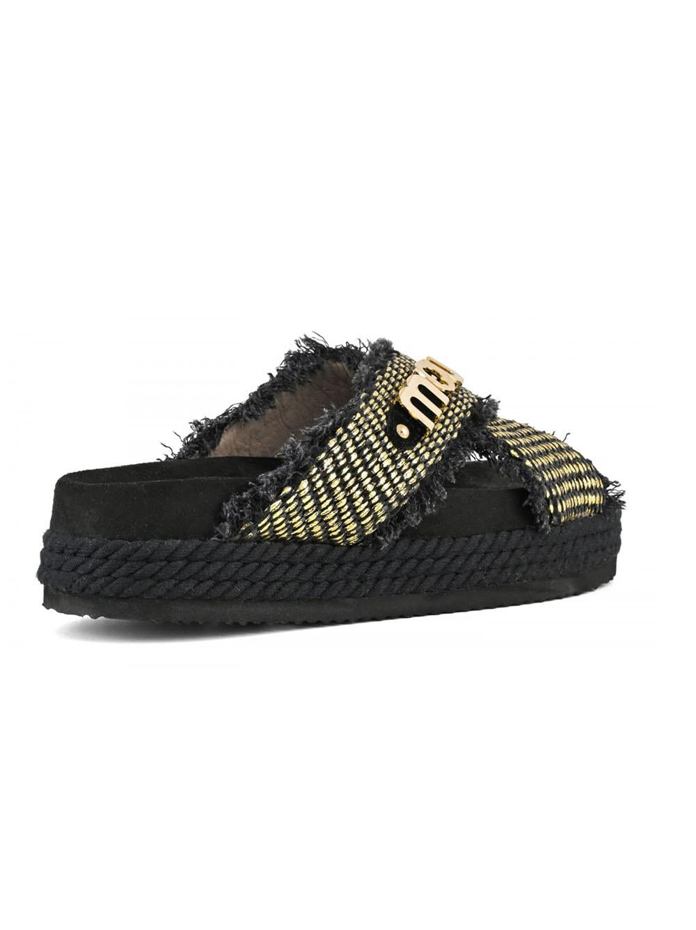Criss-cross rope raffia sandal rafia metal e nero