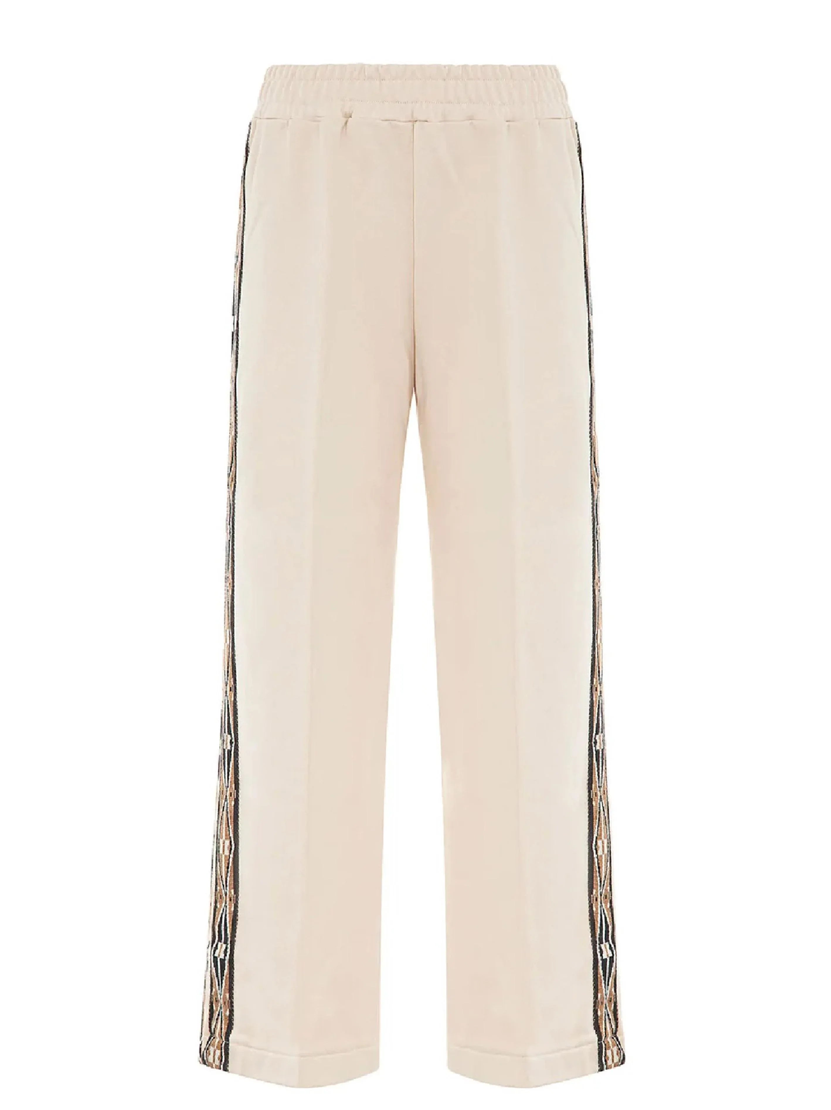 Pantalone panna con bande laterali ricamate - Preludio Moda