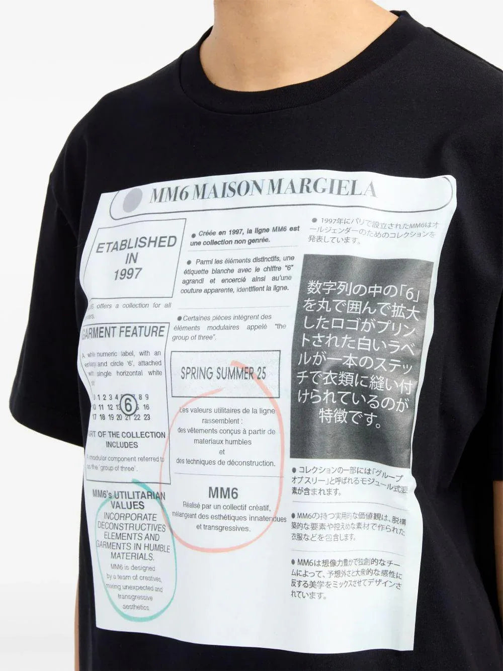 T-shirt nera stampa giornale - Preludio Moda
