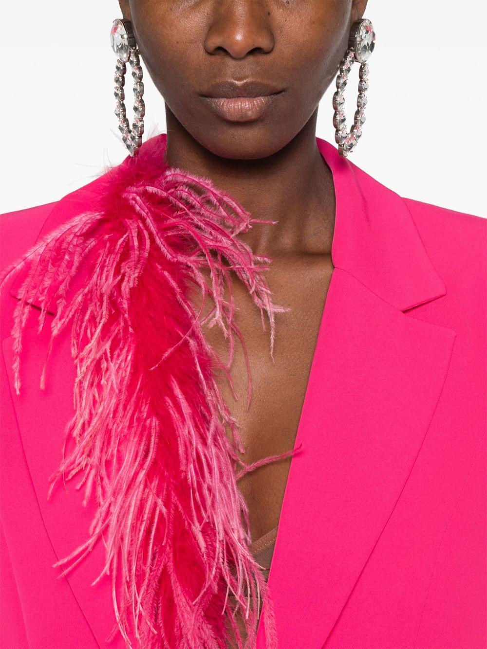 Giacca crop fucsia con piume