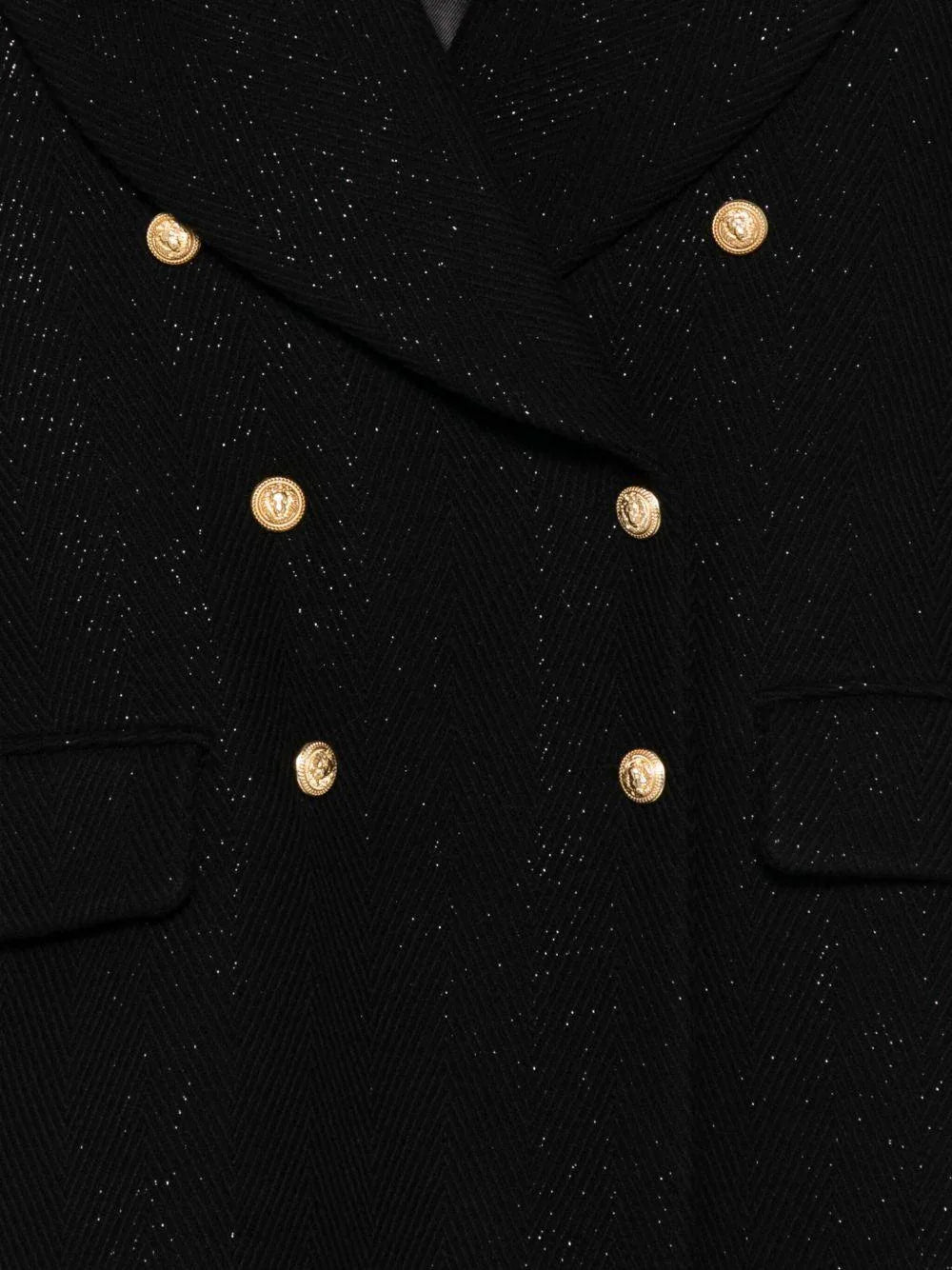 Cappotto Nero Doppiopetto con Glitter - Preludio Moda
