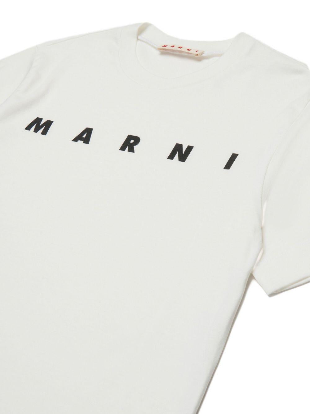 T-shirt crema di cotone con stampa logo M002MVM00RF 0M114 MARNI KIDS