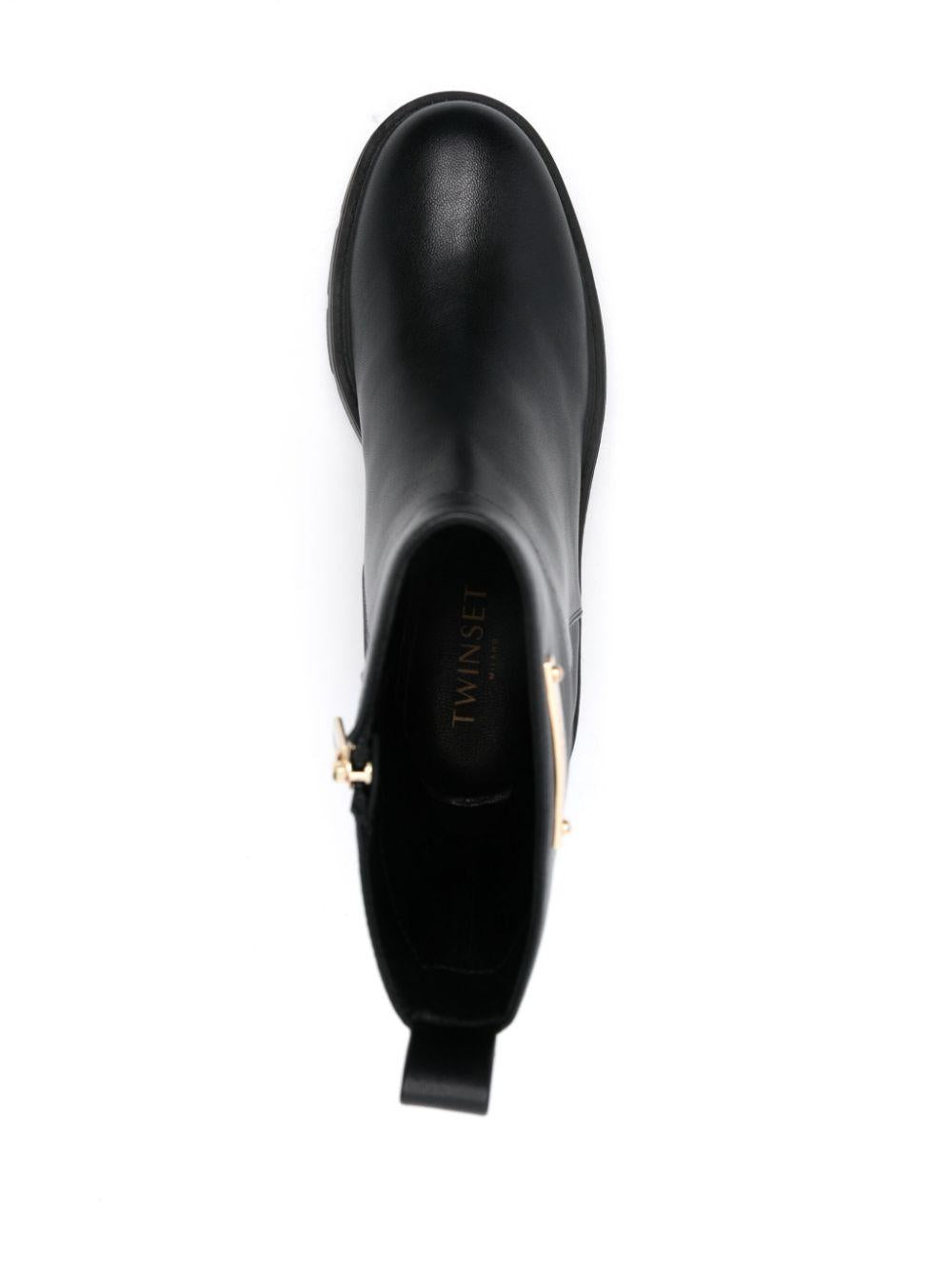 Stivaletto nero con placchetta logo laterale 242TCP056 00006 TWINSET