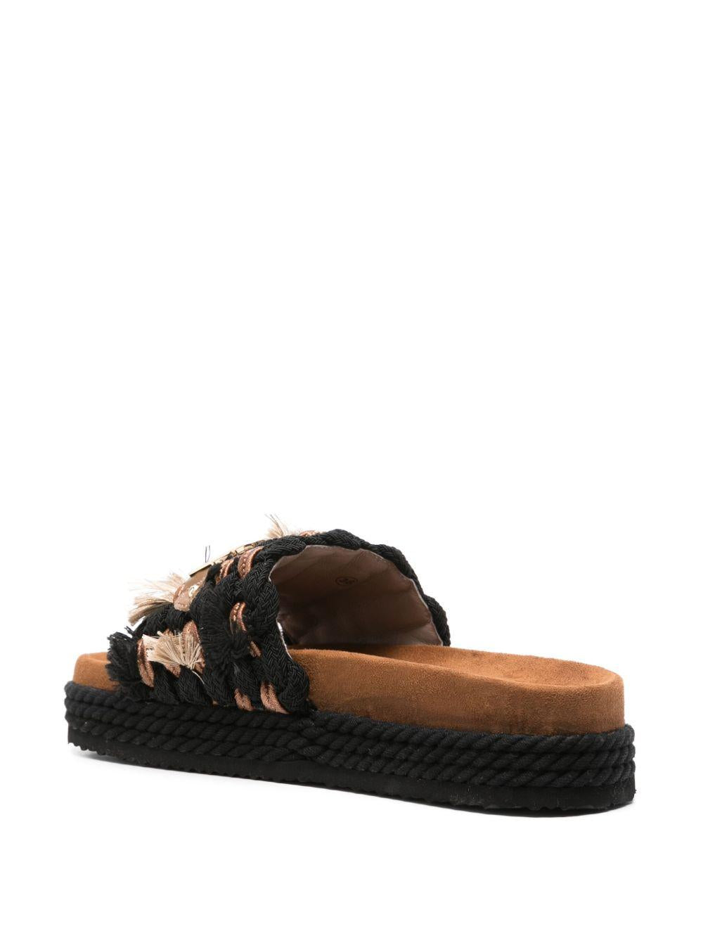 Monoband rope sandal fringes nero