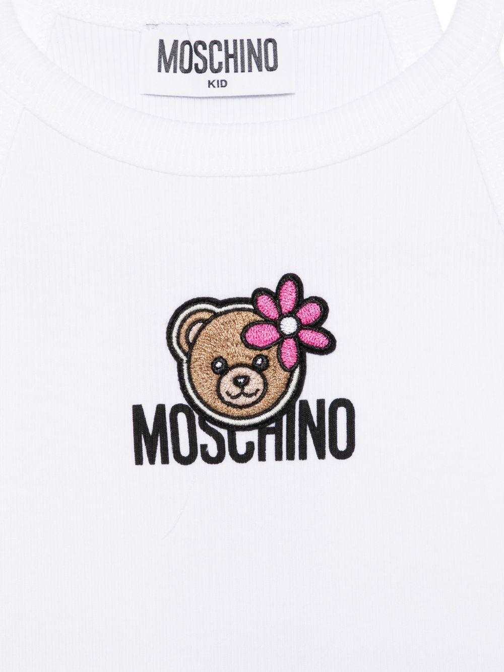T-shirt con logo orsetto e fiore HDM06ZLBA39 10101 MOSCHINO KIDS