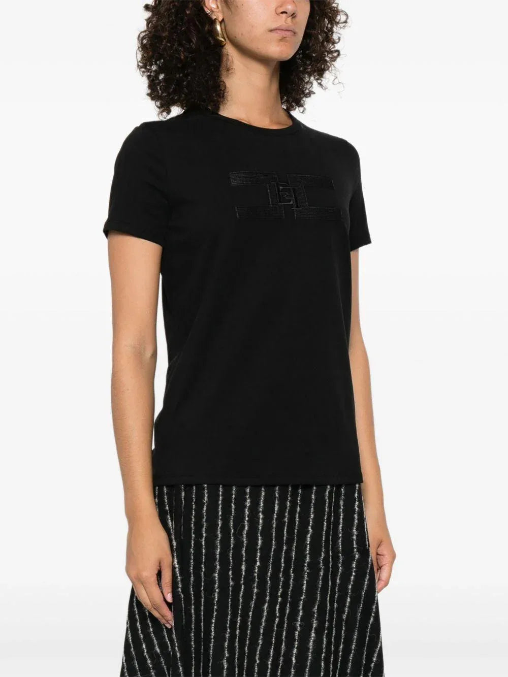 T-shirt con Girocollo e Logo Ricamato - Preludio Moda