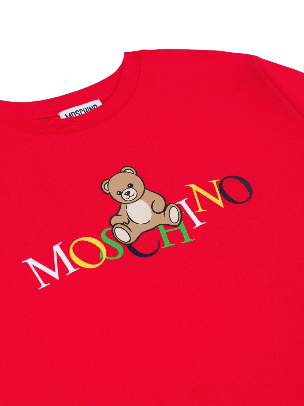 T-shirt Rossa Maniche Corte con Logo e Orso HPM05GLAA10 50109 MOSCHINO KIDS