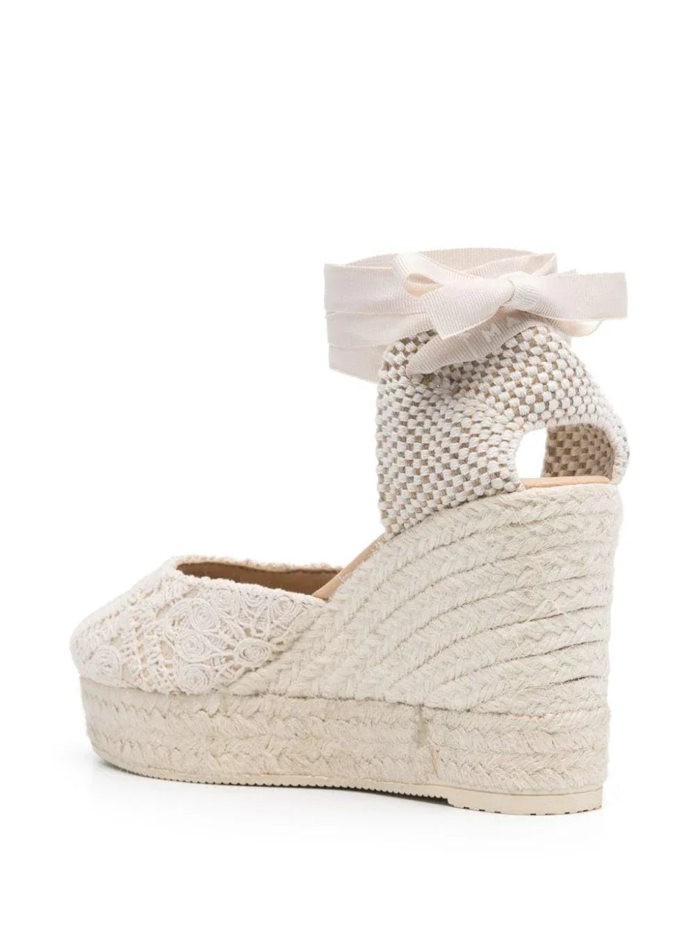 Espadrillas all'uncinetto Yucatán zeppa valenciana bianche - Preludio Moda