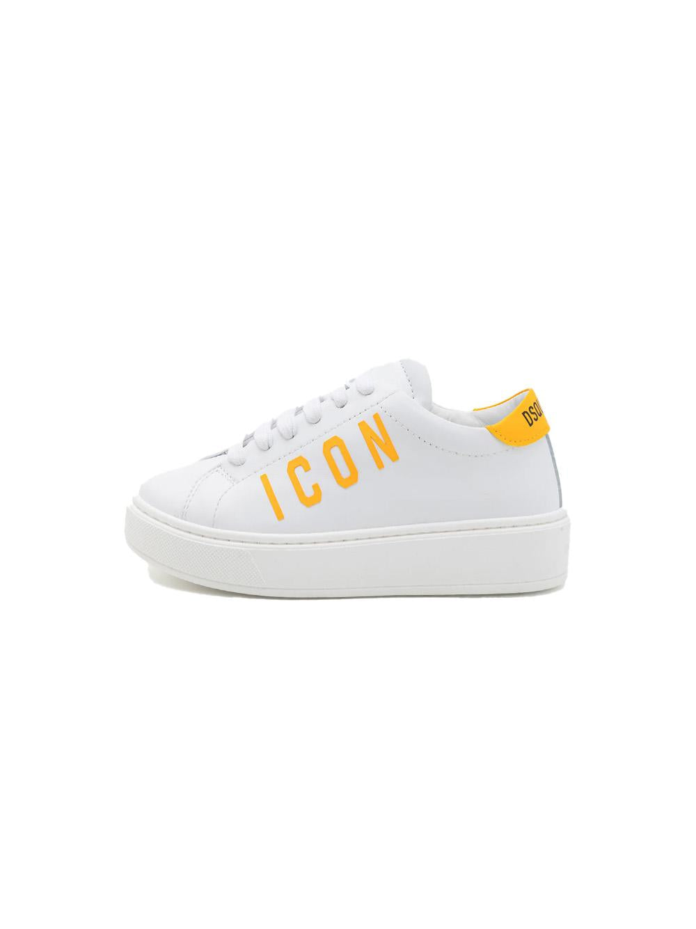 Sneakers bianca logo icon giallo neonato 80290 01 DSQUARED KIDS