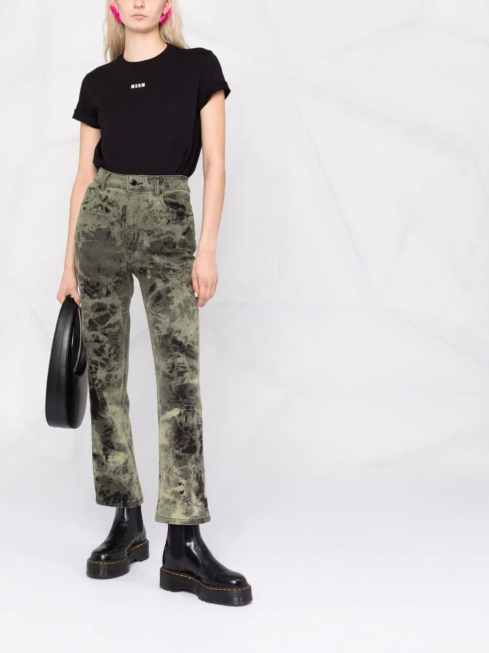 T-shirt nera a maniche corte con stampa logo - Preludio Moda