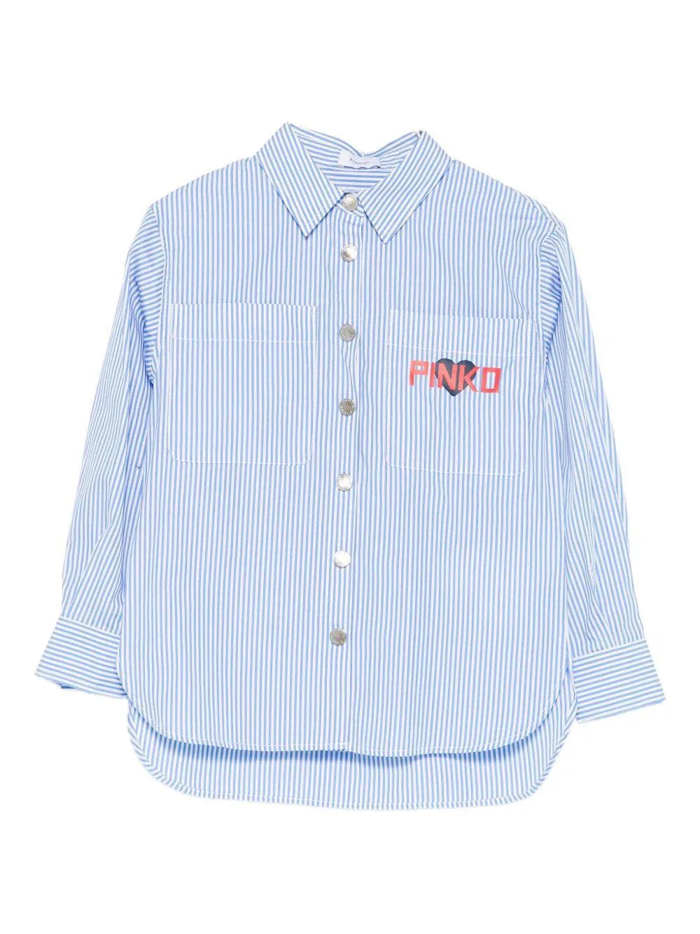 Camicia azzurra a righe con stampa logo - Preludio Moda