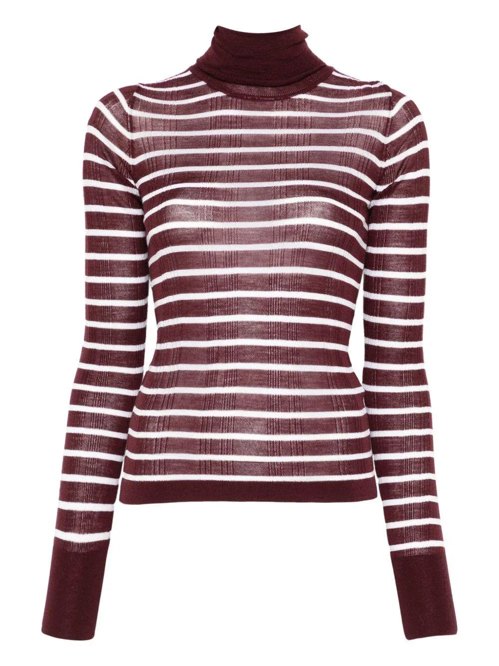 Top a Collo Alto a Righe Marrone - Preludio Moda