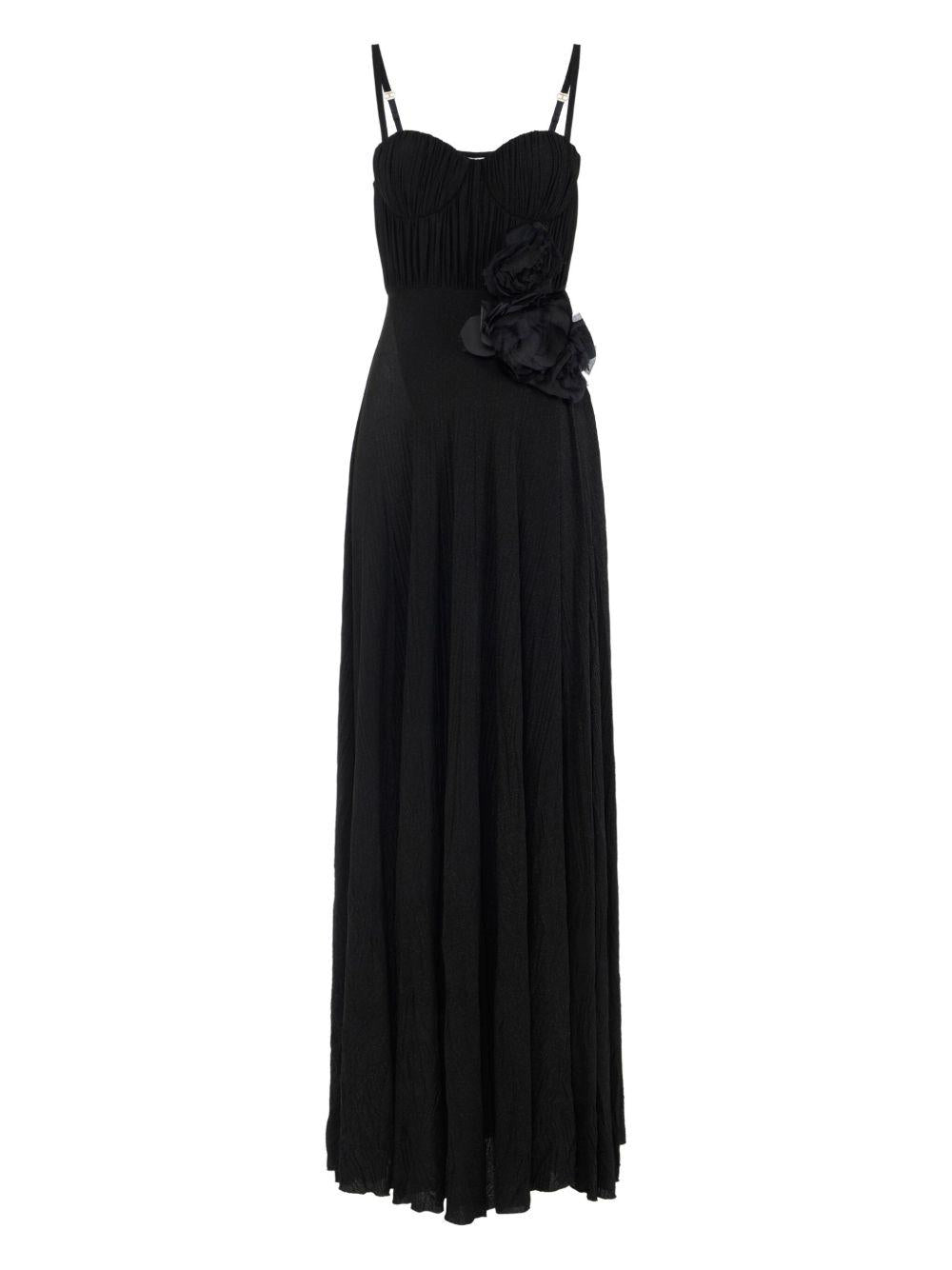 Abito Red Carpet in jersey lurex con fiore ricamato nero