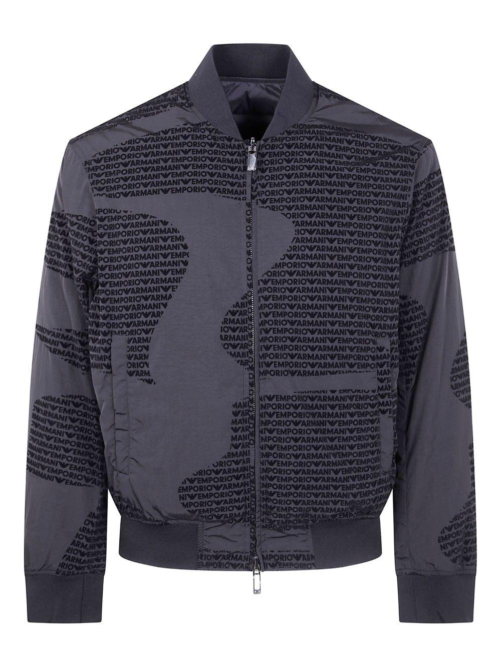 Giubbino bomber nero con stampa logo e chiusura a zip EM003783AF19870 FC252 EMPORIO ARMANI