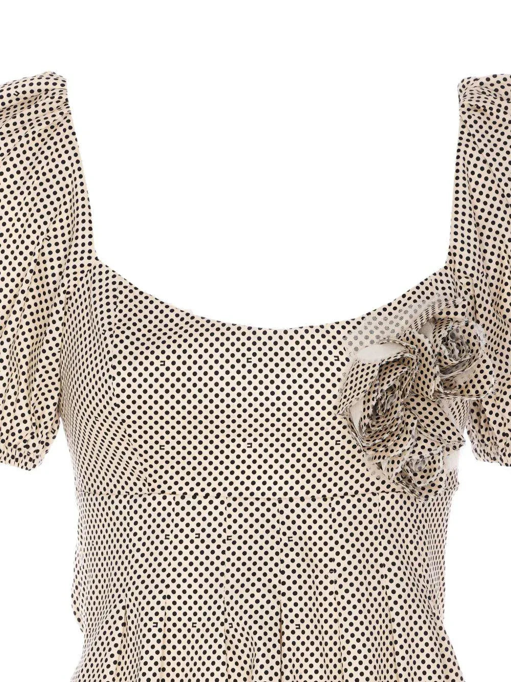 Abito in cotone con stampa pois e rose ricamate - Preludio Moda