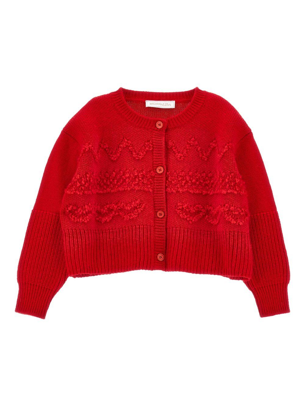 Cardigan Rosso con Bottoni e Motivo a Cuori 19F8016061 0043 MONNALISA KIDS
